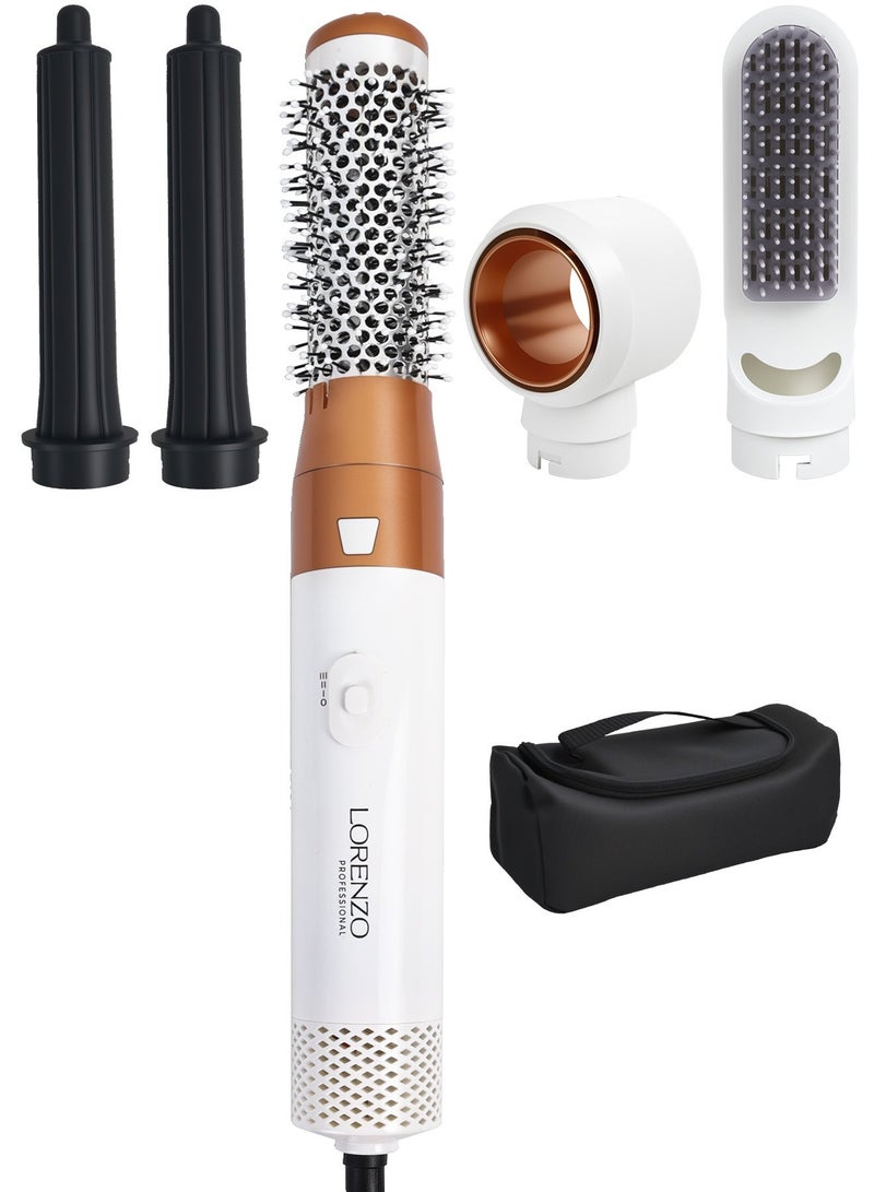 Lorenzo 5 In 1 Hair Dryer Brush Hot Comb Set 1000W Hot Air Hair Curler and Straightener Styling Tool Comb Curling Brush Suitable for Women Hair Types - White Gold - Image 1